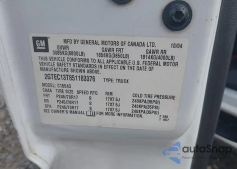 2005 GMC Sierra 1500 Sle from USA, damaged, VIN 2GTEC13T851183376